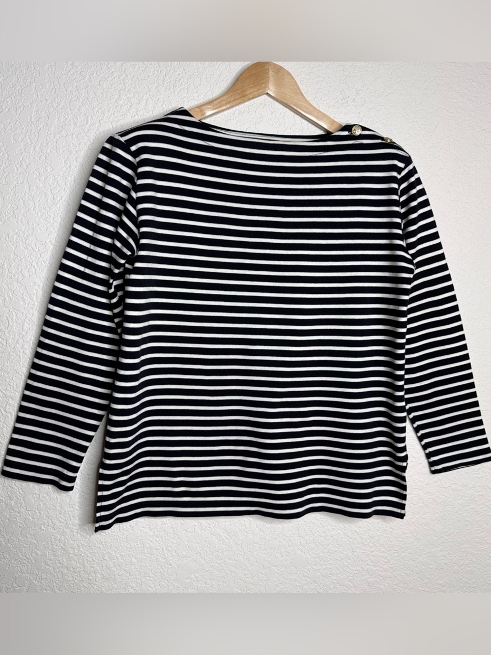 Vintage SUIVI Breton Stripe Boatneck Top Gold Anchor Buttons Size M Nautical